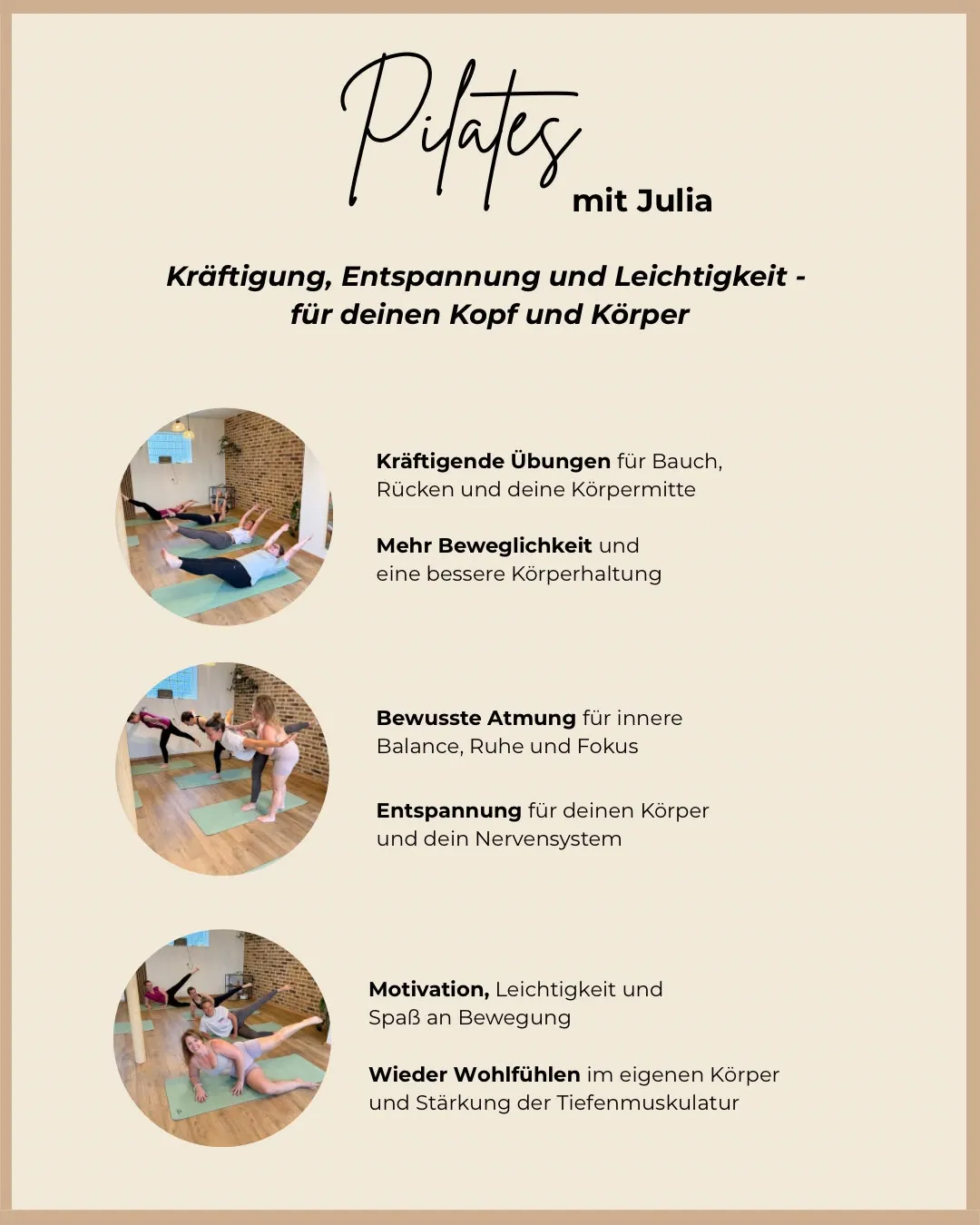 Pilates mit Julia – Kräftigung, Entspannung und Leichtigkeit